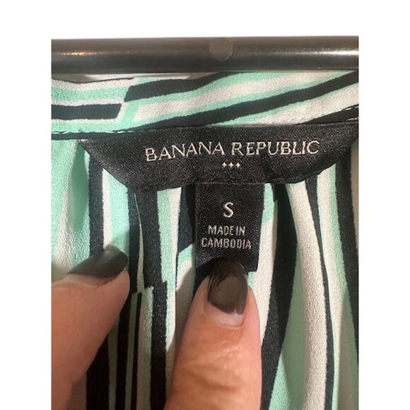 Banana Republic Green Multi Color Striped Geo Dressy Blouse Top Women Sz S - Picture 6 of 7